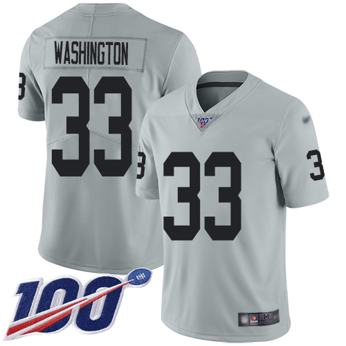 Men Oakland Raiders Limited Silver DeAndre Washington Jersey NFL Football 33 100th Season Jersey